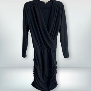Sundry Black Ruched V Neck Long Sleeve Dress, size 3